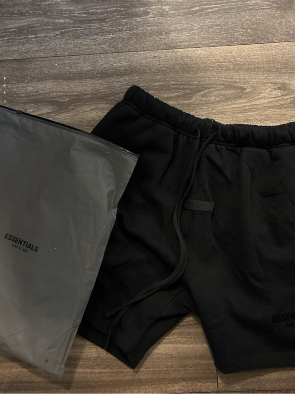 Essentials Black Logo Fleece Shorts